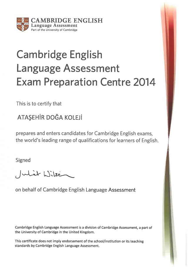 Doğa Okulu “Cambridge English Preparation Center” sertifikası ile ödüllendirildi